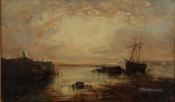 サミュエル・ボー Painting - 朝の海岸風景と船積みのサミュエル・ボーの風景